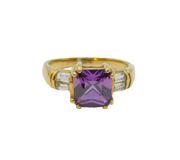 Gold On Sterling Silver Purple & White Crystal Ring Modern c1990 Size N 1/2