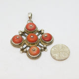 19th Century Sterling Silver Handmade Coral Cross Form Pendant Antique c1860's