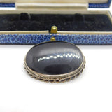 Sterling Silver & Onyx Set Panel Brooch Pin Vintage c1970