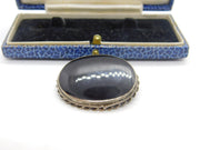 Sterling Silver & Onyx Set Panel Brooch Pin Vintage c1970