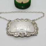 Sterling Silver Floral Pattern Sherry Decanter Label Vintage 1994 Sheffield