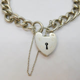 Sterling Silver Chunky Curb Chain Heart Lock Clasp Bracelet Vintage c1970
