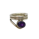 Sterling Silver Oval Amethyst Multi-Strand Studio Ring Modern c1990 Size M 1/2