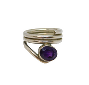 Sterling Silver Oval Amethyst Multi-Strand Studio Ring Modern c1990 Size M 1/2