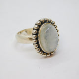 Sterling Silver Large Moonstone Cabochon Dress Ring Vintage c1970 Size L