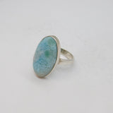 Sterling Silver Cabochon Larimar Oval Statement Band Ring Vintage c1990 Size S