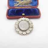 Victorian Sterling Silver Floral Form Threepence Coin Brooch Antique c1880