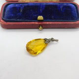 Sterling Silver and Cut Yellow Glass Charm Pendant Vintage c1970