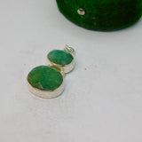 Sterling Silver Double Oval Faceted Green Aventurine Charm Pendant Vintage c1970