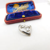 Sterling Silver Diamond Paste Heart Charm Pendant Vintage c1970