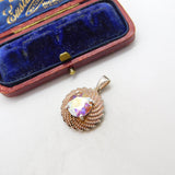 Sterling Silver Iridescent Glass Drop Charm Pendant Vintage c1970