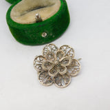Sterling Silver Filigree Form Floral Brooch Pin Antique c1940 Art Deco