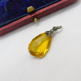 Sterling Silver and Cut Yellow Glass Charm Pendant Vintage c1970