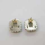 Pair of Sterling Silver Carved Clover On Moonstone Stud Earrings Vintage c1970