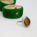 Sterling Silver Tigers Eye Cabochon Oval Ring Vintage c1970 Size N