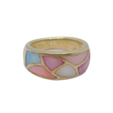 Sterling Silver Multi-Colour Shell Graduating Band Ring Modern c1990 Size L 1/2