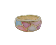 Sterling Silver Multi-Colour Shell Graduating Band Ring Modern c1990 Size L 1/2