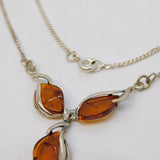 Sterling Silver & Baltic Amber Three-Part Floral Necklace Vintage c1970s