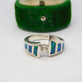 Sterling Silver, Greek Opal & Spinel Set Crossover Ring Vintage c1980 Size M UK
