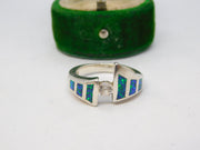 Sterling Silver, Greek Opal & Spinel Set Crossover Ring Vintage c1980 Size M UK