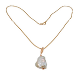 Rose-Gold On Sterling Silver White Baroque Pearl Pendant Necklace Modern c2000