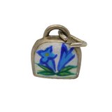 Sterling Silver Guilloche Enamel Edelweiss Cowbell Charm Pendant Antique c1930