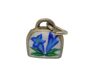 Sterling Silver Guilloche Enamel Edelweiss Cowbell Charm Pendant Antique c1930
