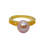 Sterling Silver Gilt Pink Pearl Solitaire Dress Ring Modern c1990 Size N