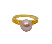 Sterling Silver Gilt Pink Pearl Solitaire Dress Ring Modern c1990 Size N