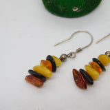 Pair of Sterling Silver Graduated Amber Hook Earrings Vintage c1970