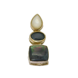 Sterling Silver Shell & Black Onyx 3 Mixed Shapes Studio Pendant Modern c1990s
