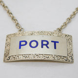 Sterling Silver & Blue Enamel Port Decanter Label Vintage 1956 Birmingham