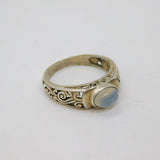 Sterling Silver Cabochon Moonstone Patterned Dress Ring Vintage c1970 Size L