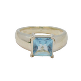 Sterling Silver Blue Topaz Solitaire Dress Band Ring Vintage c1990 Size L 1/2