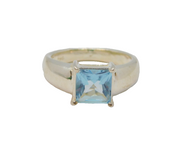 Sterling Silver Blue Topaz Solitaire Dress Band Ring Vintage c1990 Size L 1/2