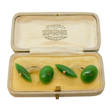 Victorian Boxed Pair of 10ct Gold & Green Jade Cufflinks Antique c1890s