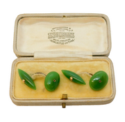 Victorian Boxed Pair of 10ct Gold & Green Jade Cufflinks Antique c1890s