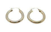 Pair of Sterling Silver Large Round Hoop Huggie Earrings Vintage c1970