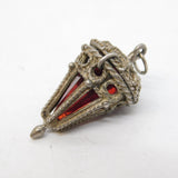 Sterling Silver & Red Glass Set Lantern Pendant Vintage c1970s