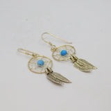 Pair of Sterling Silver Blue Bead Dreamcatcher Drop Earrings Vintage c1970
