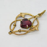 Victorian Rolled Gold Heart Cut Purple Paste Lavalier Pendant Antique c1890s