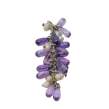 Sterling Silver Amethyst & Seed Pearl Cluster Drop Charm Pendant Vintage c1970