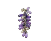 Sterling Silver Amethyst & Seed Pearl Cluster Drop Charm Pendant Vintage c1970