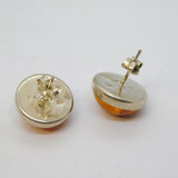 Pair of Sterling Silver Mounted Baltic Amber Stud Earrings Vintage c1970s