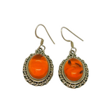 Pair of Sterling Silver Natural Baltic Amber Oval Drop Earrings Vintage c1970