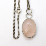 Sterling Silver Large Rose Quartz Drop Pendant Necklace Vintage c1970s