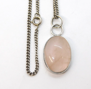 Sterling Silver Large Rose Quartz Drop Pendant Necklace Vintage c1970s