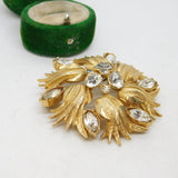 Gold Plated & Sparkling Paste Set Floral Statement Brooch Vintage c1980