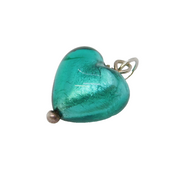 Sterling Silver Murano Glass Heart Charm Pendant Vintage c1970s