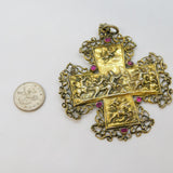 Austro-Hungarian Sterling Silver Gilt & Ruby 'Ulrich Cross' Pendant Antique